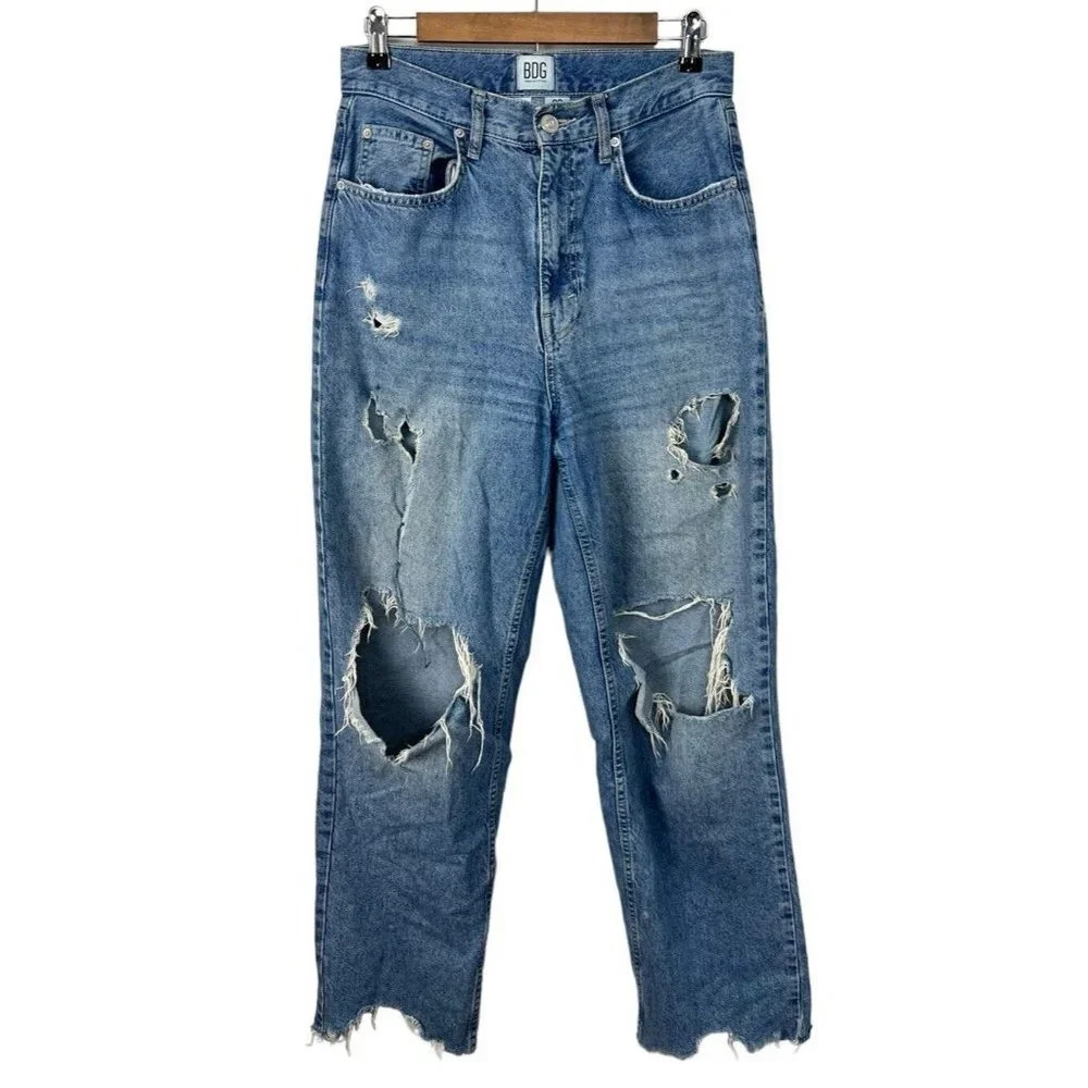 BDG High Rise Baggy Distressed Destroyed Jeans Size 28 Cotton Women’s